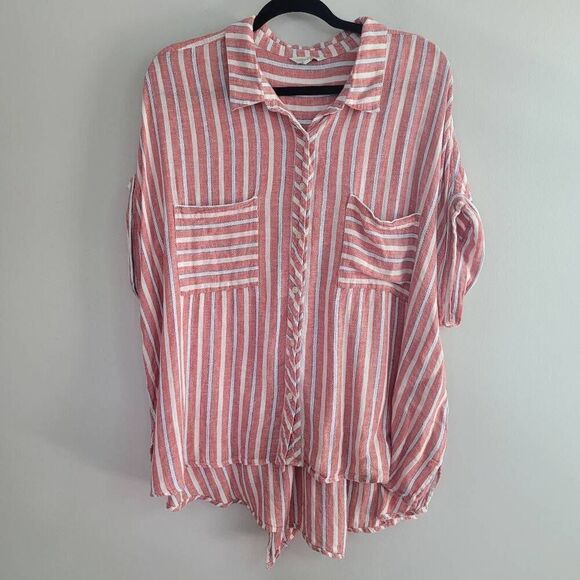 Lucky brand 3X linen blend tie open back striped button down blouse preppy nauti - Picture 2 of 10